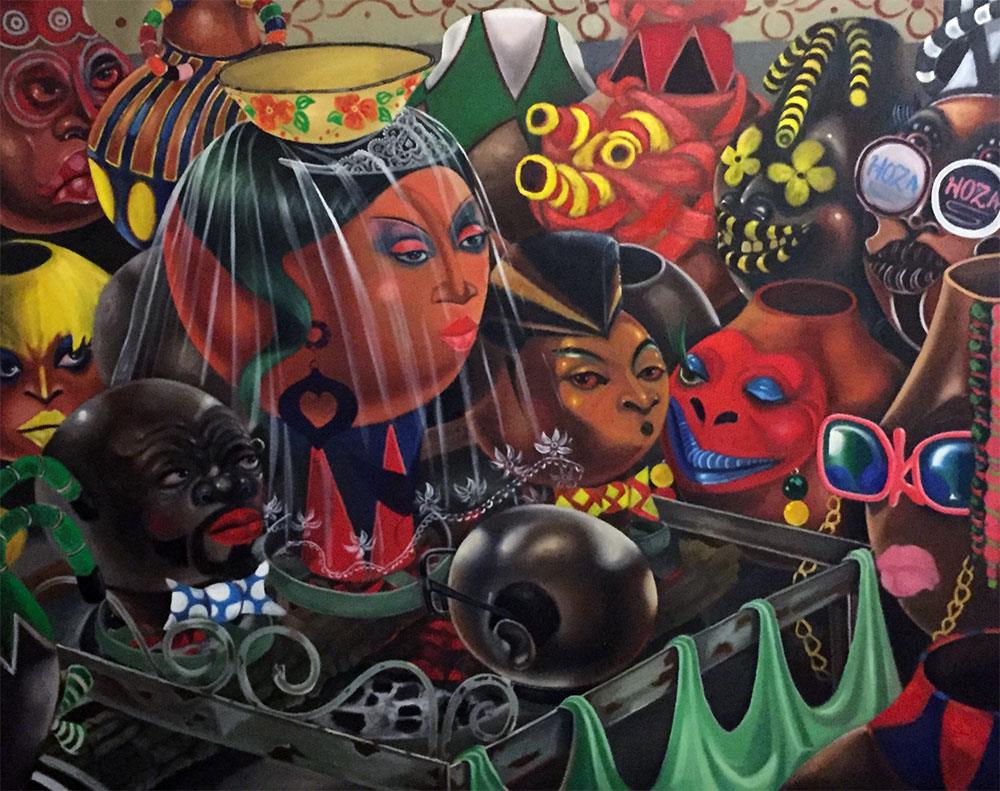 colourful African painting in a surrealist style