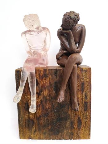 sculpture of two women talking to each other by Sarah Walmsley