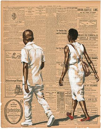 art print by Lisette Forsyth of two people walking