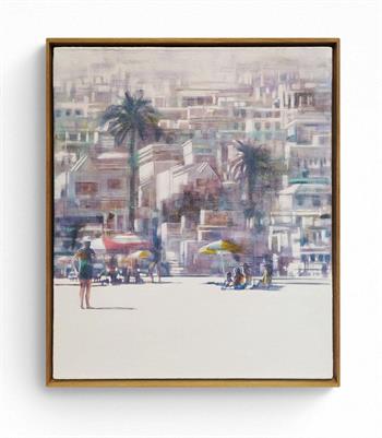 small framed oil painting of people enjoying the beach in Camps Bay 