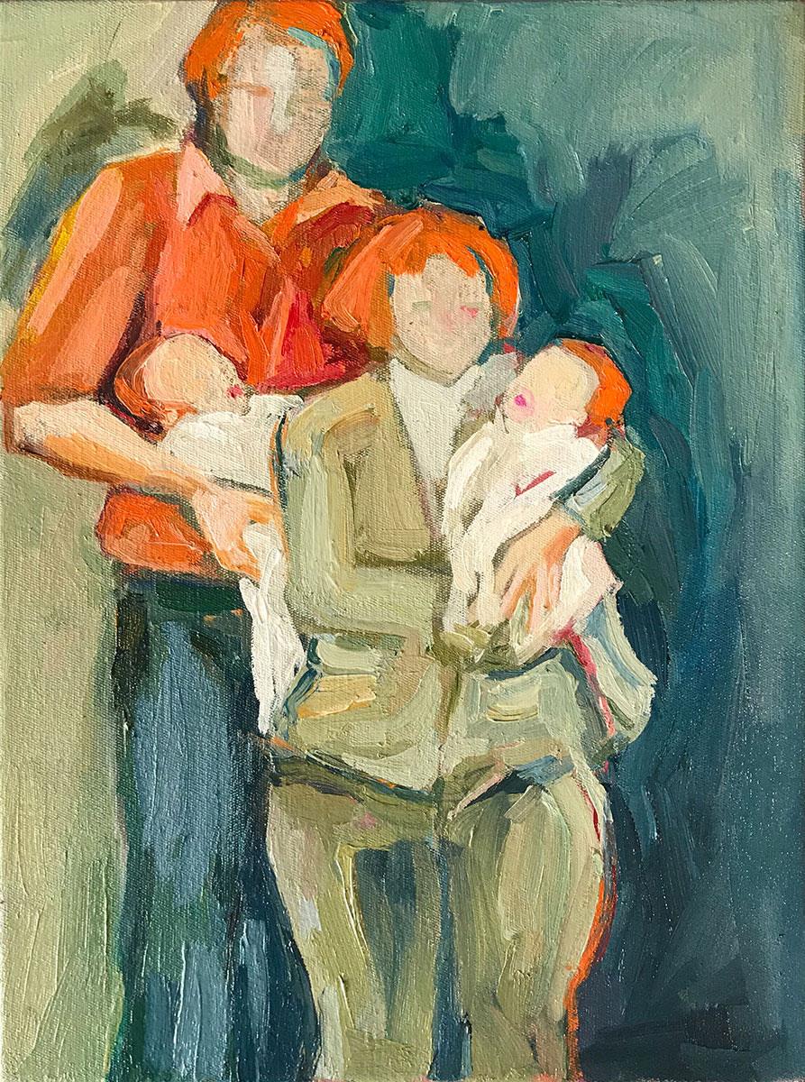 expressionist painting of a couple with red hair and their children