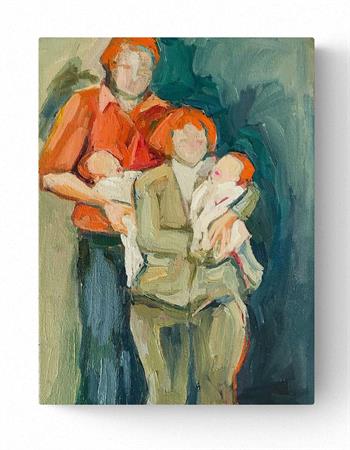 expressionist painting of a couple with red hair and their children