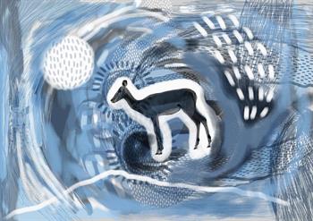picture of a female antelope against a blue background