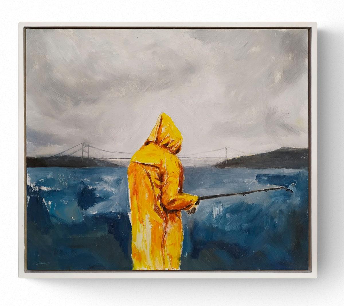 oil painting of a fisherman wearing a yellow sou'wester