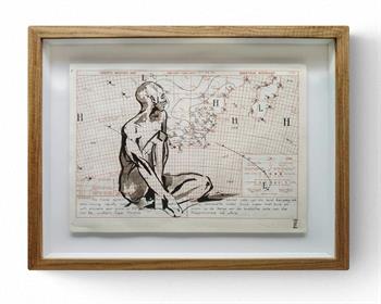 framed ink life drawing of a nude male figure by Lisette Forsyth