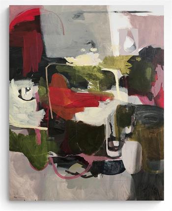 abstract painting in shafes of red, green and grey by Tanja Truscott