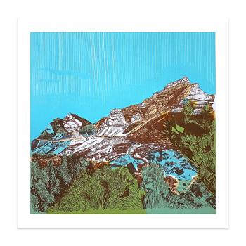 colourful silkscreen artwork of Table Mountain