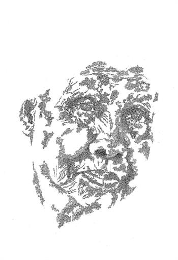 portrait ink drawing of an elderly woman