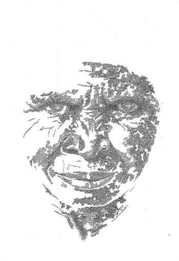 ink drawing of an elderly african woman