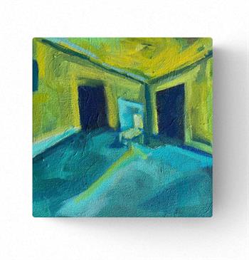 small painting of a room with green walls