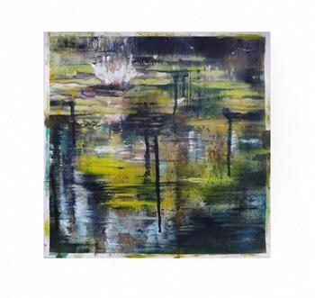 study of a waterlily painting in oil on canvas by Joanne Reen