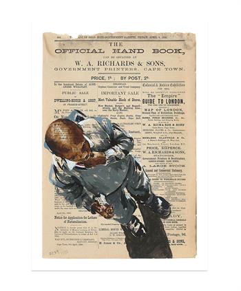 limited edition print of a school boy painted on old newspaper