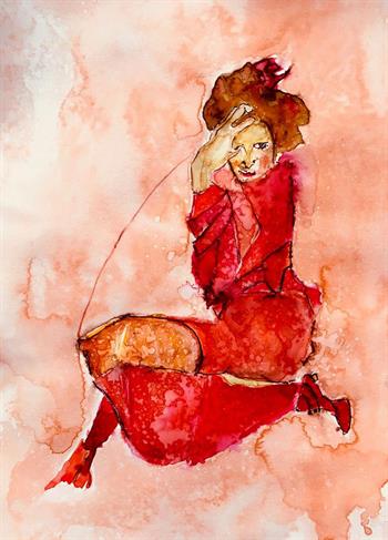 Lady In Red - Painting by Thelma van Rensburg