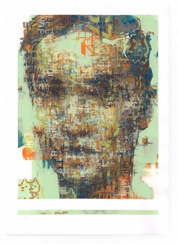 street art style portrait on paper in green by Claude Chandler