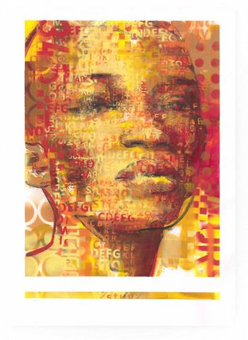 street art style portrait print on paper in orange by Claude Chandler