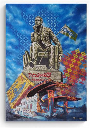 pop art painting of a statue of Cecil John Rhodes by Fadiel Hermans