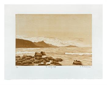 picture of woodblock print of the coast around Misty Cliffs, Cape Town