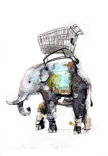 Food Basket - Ink On Yupo by Pascale Chandler