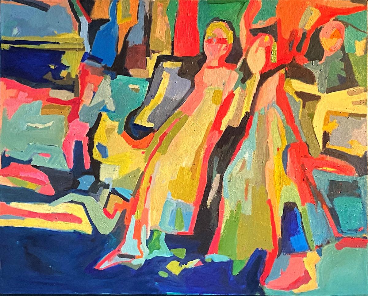 painting in bright colours of people dancing