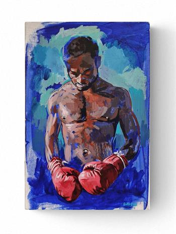 painting of a boxer with red gloves by Grace Kotze