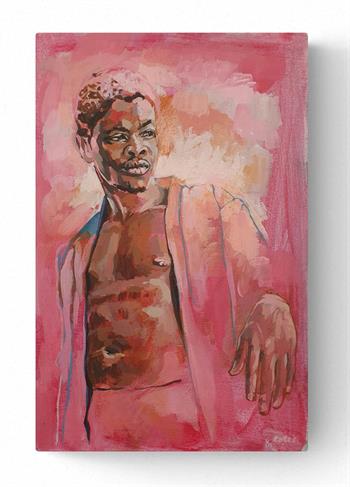 painting of an African man in shades of pink by Grace Kotze