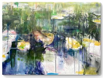 large oil painting inspired by Monet's waterlilies by Joanne Reen