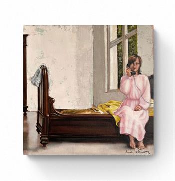painting by Mila Posthumus of a woman on the telephone