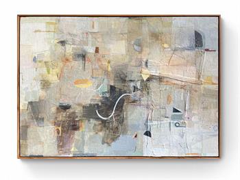 textured abstract painting in soft muted colours