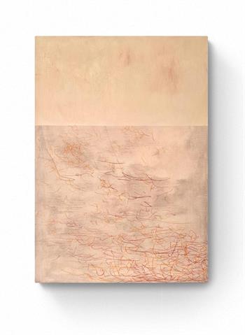 abstract painting in shades of biscuit with red marking