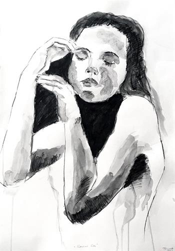 charcoal drawing on paper of a sleeping girl