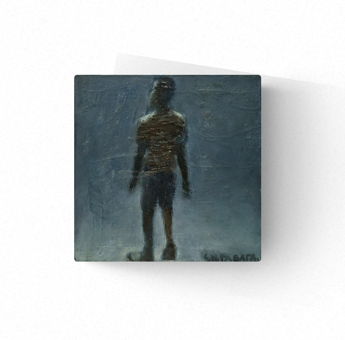 small painting on wood block of an African man