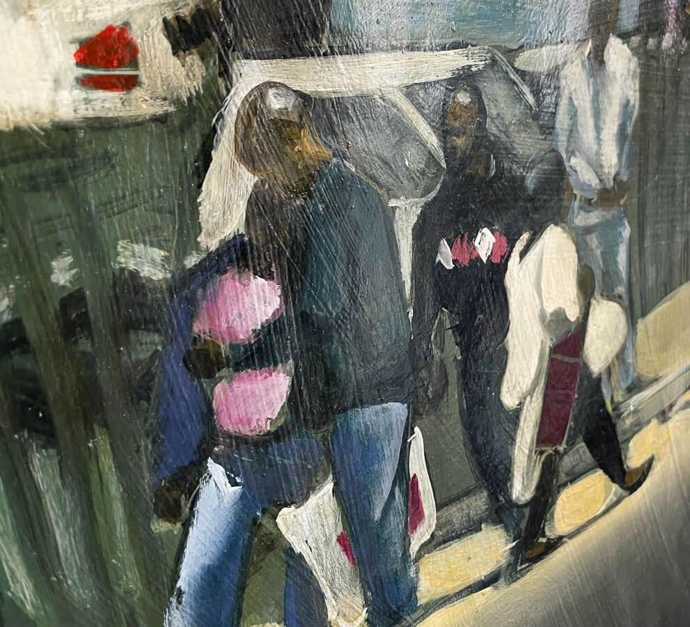 painting of people outside a shopping mall in Cape Town