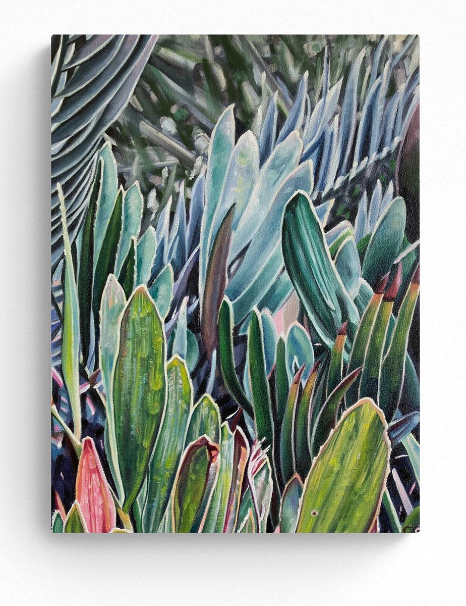 botanical painting on canvas of fynbos leaves