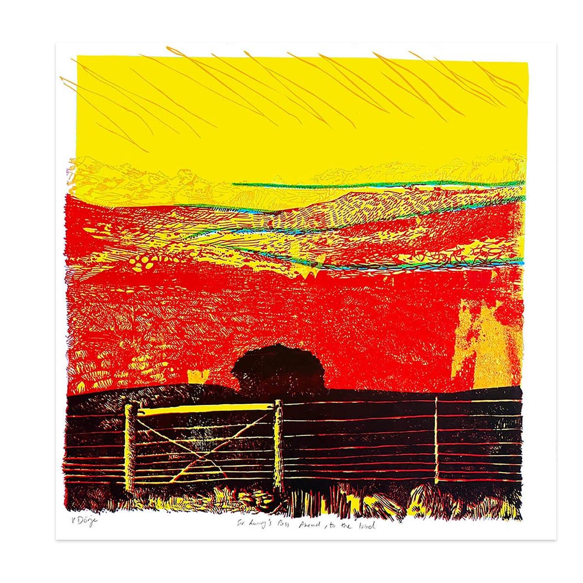 bright coloured silkscreen print of a Cape Town sunset