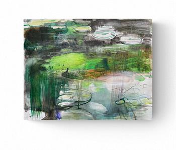small painting on board of water lilies