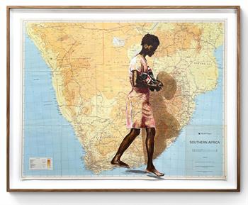painting on map of Southern Africa of a woman carrying bottles of cool drink
