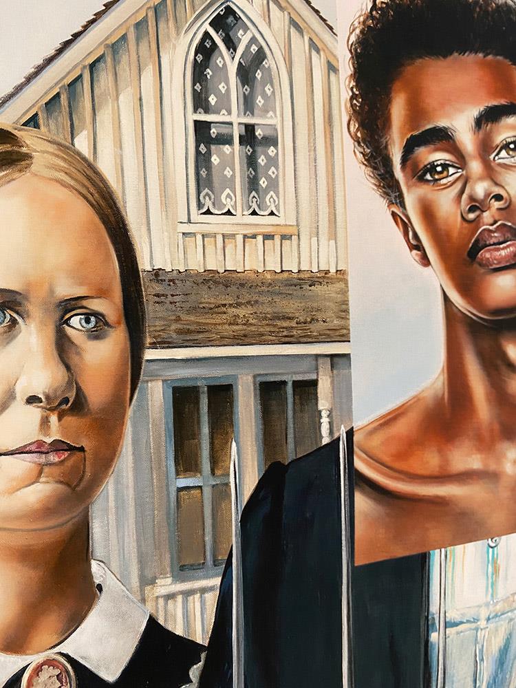 painting on canvas inspired by the work American Gothic by Grant Wood