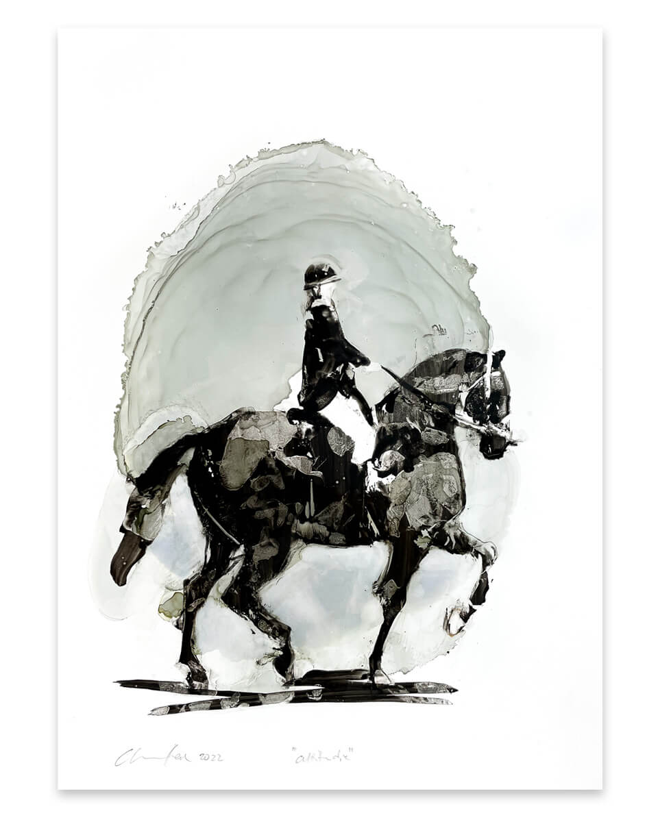 painting of horse and rider on Yupo paper by Pascale Chandler