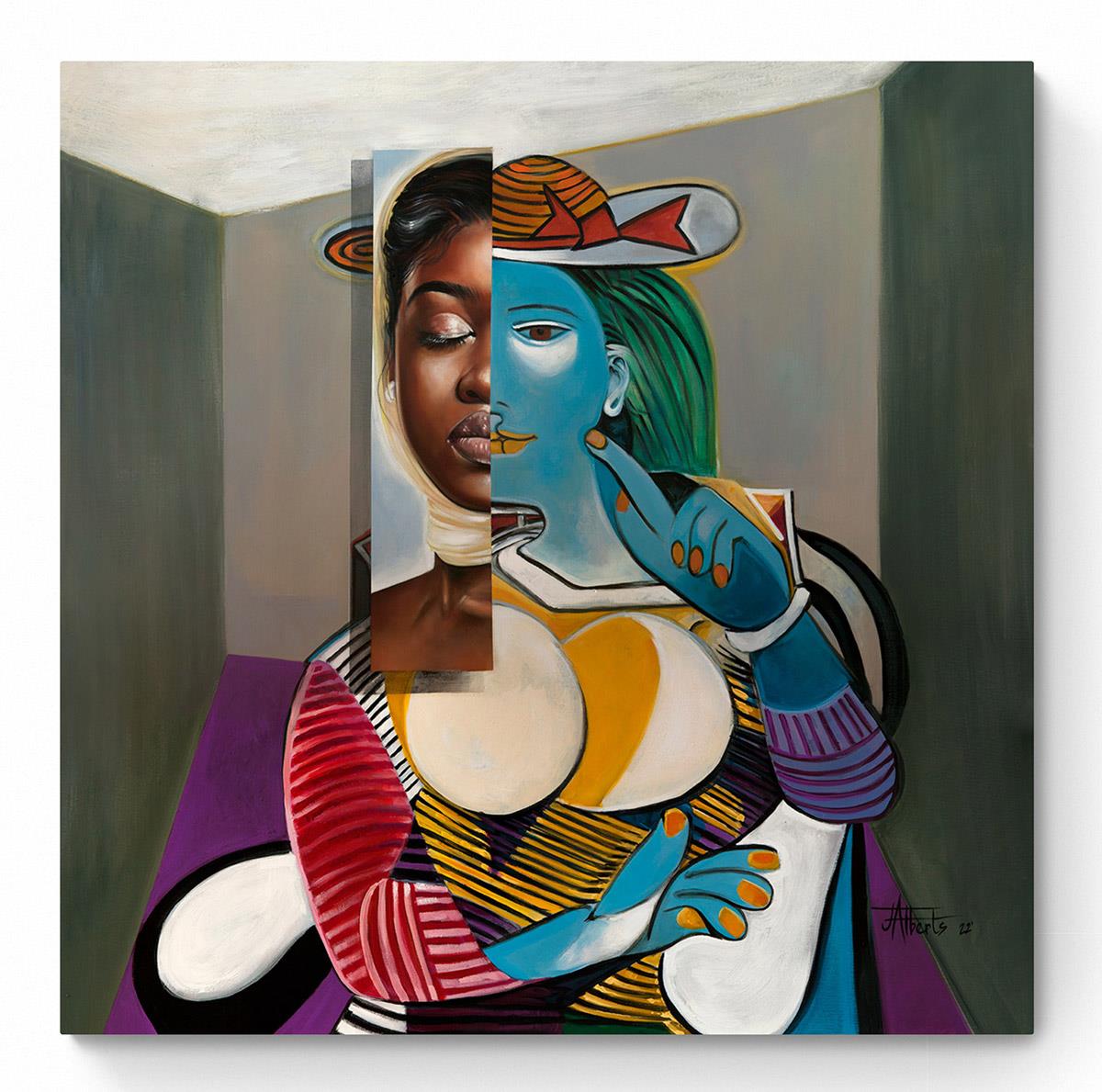 artwork based on a Picasso painting with a superimposed African woman