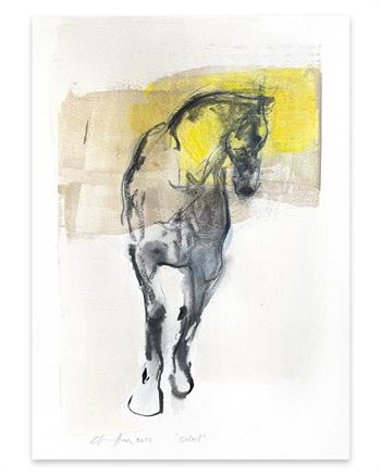 unframed painting on paper of horse in an expressionistic style