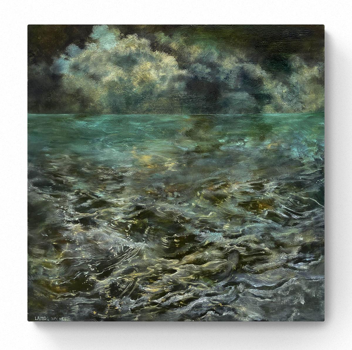 painting of tumultuous water and clouds in the sky