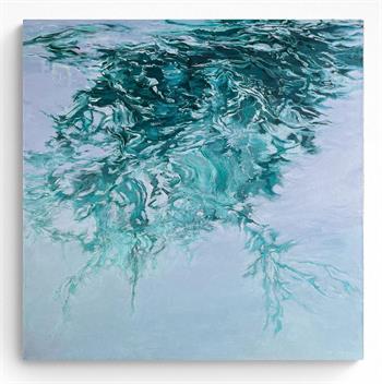 abstract oil painting in shades of turquoise and blue