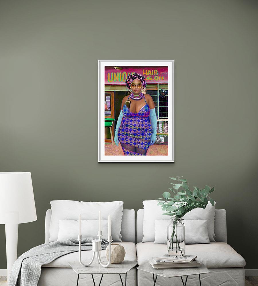digital painting of an African woman in a dress and long gloves