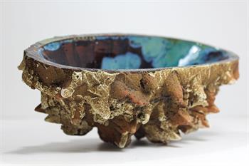 sculptural earthenware ceramic with blue glaze