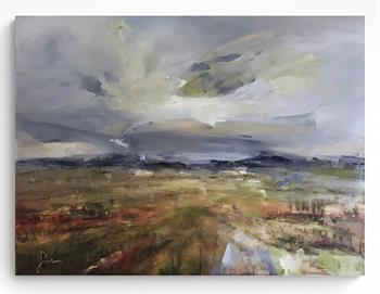 impressionist painting of a stormy sky above the landscape