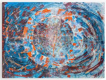 extra large abstract painting on canvas in blue and orange