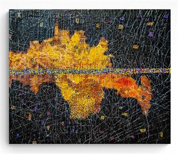 textured painting resembling a map of the world