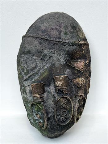 sand cast clay tribal mask by Sylvester Mqeku