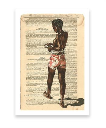 art print of a young African woman getting dressed