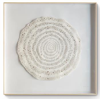 large framed ceramic wall sculpture inspired by tree rings